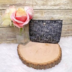 COACH Black Optic Silver Gray Metallic Embroidered Black Purse Clutch Pouch Bag